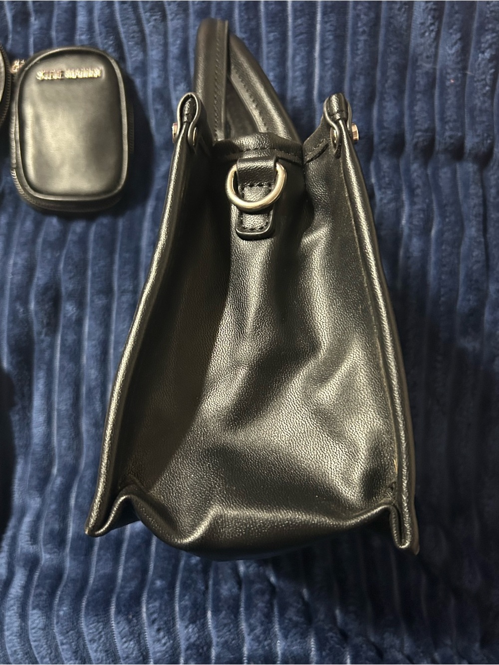 Steve Madden Black Quilted Mini Satchel with Branded Strap and Pouches - Picture 7 of 10
